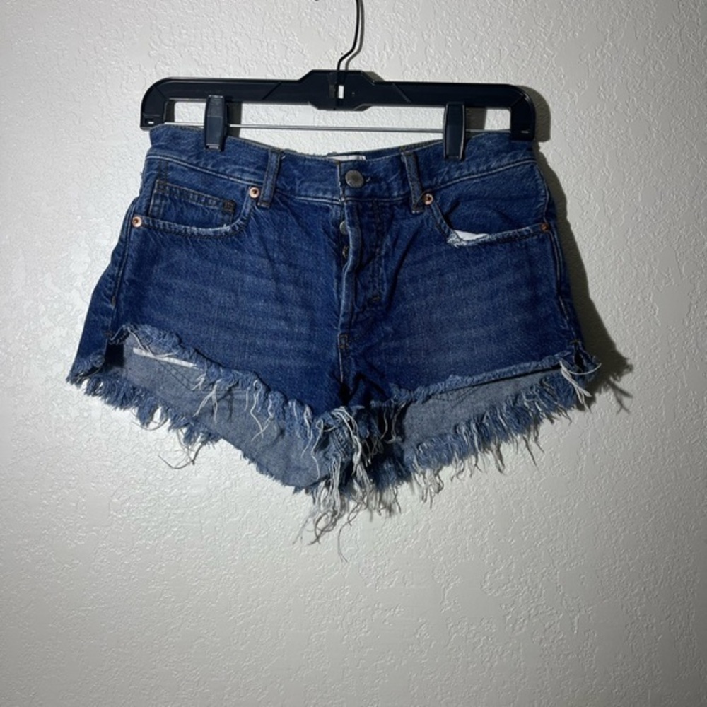 We The Free Blue Frayed Jean Shorts